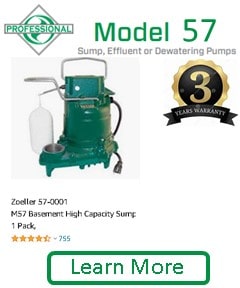 Pictured is the Zoeller M57 submersible sumpm pump with it cuwtomer Ratings of 4.6 out of5 stars. 